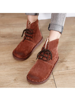 Shearling Lined Flat Short Snow Boots