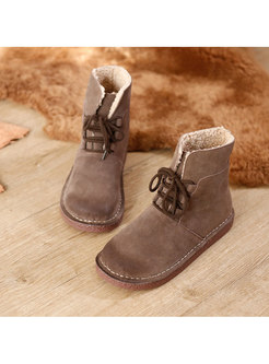 Shearling Lined Flat Short Snow Boots