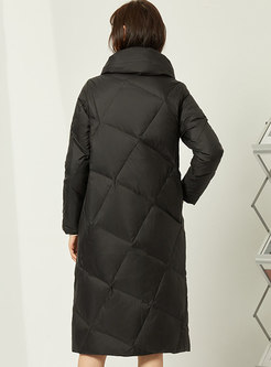 Retro Embroidered Straight Quilted Down Coat