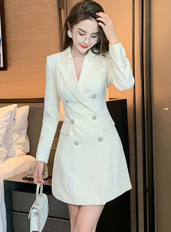 Long Sleeve Double-breasted Mini Blazer Dress