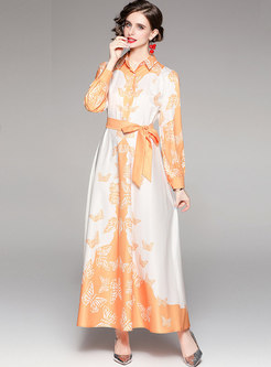 Long Sleeve Floral High Waisted Party Maxi Dress