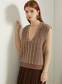 V-neck Jacquard Pullover Wool Sweater Vest