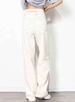 High Waisted Long White Straight Pants