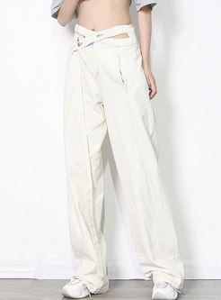 High Waisted Long White Straight Pants