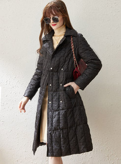 Lapel Single-breasted A Line Quilted Down Coat