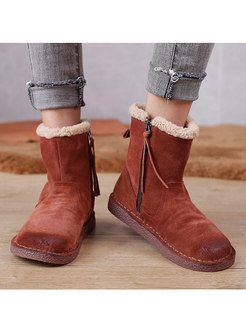 Cowhide Shearling Lined Flat Snow Boots