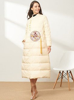 Stand Collar Embroidered Down Coat
