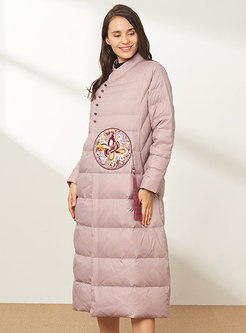Stand Collar Embroidered Down Coat
