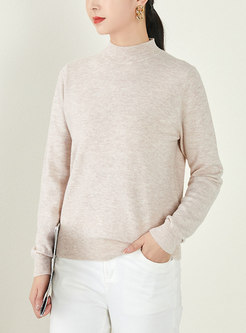 Mock Neck Casual Woolen Pullover Sweater