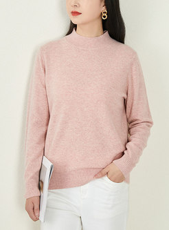 Mock Neck Casual Woolen Pullover Sweater