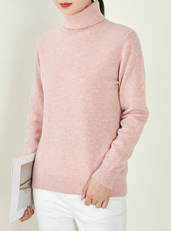 Turtleneck Pullover Solid Wool Sweater