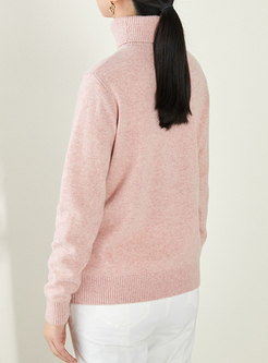 Turtleneck Pullover Solid Wool Sweater