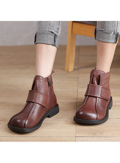 Retro Rounded Toe Velcro Winter Ankle Boots
