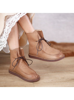 Rounded Toe Short Plush Lined Snow Boots