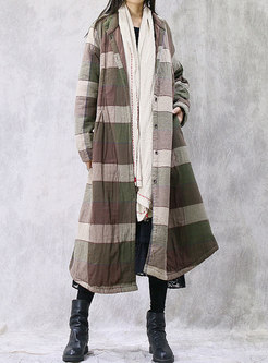 Plus Size Plaid Long Straight Overcoat