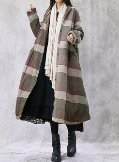 Plus Size Plaid Long Straight Overcoat