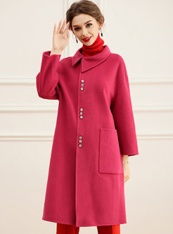 Stylish Solid Single-breasted Straight Wool Overcoat