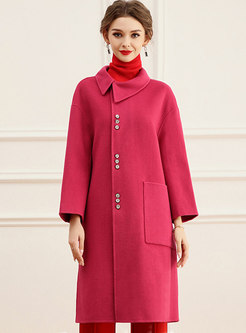 Stylish Solid Single-breasted Straight Wool Overcoat
