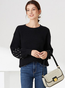 Crew Neck Long Sleeve Pullover Beaded Sweater