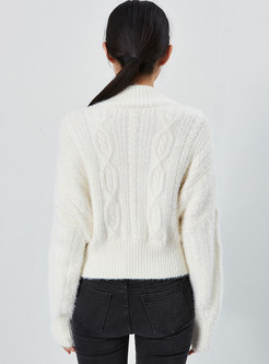 Crew Neck Fringed Beaded Cable-knit Sweater