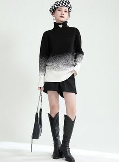 Turtleneck Pullover Gradient Color Long Sweater