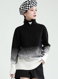 Turtleneck Pullover Gradient Color Long Sweater