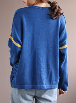 V-neck Cable-knit Pullover Loose Sweater