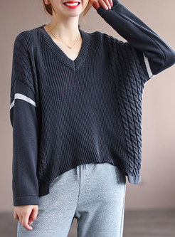 V-neck Cable-knit Pullover Loose Sweater