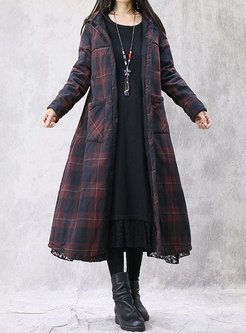 Plus Size Plaid Straight Long Overcoat