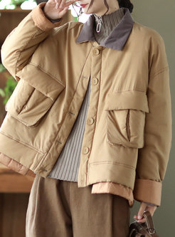 Color-blocked Straight Cotton-padded Short Jacket