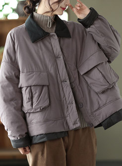 Color-blocked Straight Cotton-padded Short Jacket