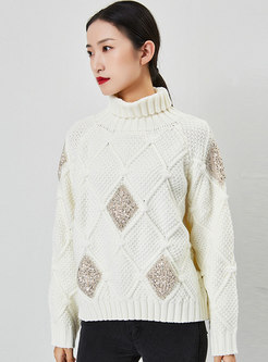 Turtleneck Long Sleeve Sequin Pullover Sweater