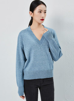 Brief Pullover Letter Embroidered Loose Sweater