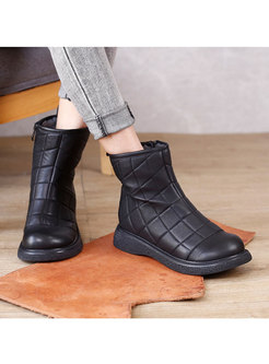 Retro Cowhide Quilted Winter Snow Boots