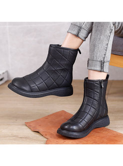 Retro Cowhide Quilted Winter Snow Boots