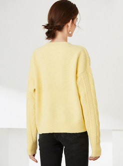 Crew Neck Pullover Cable-knit Loose Sweater