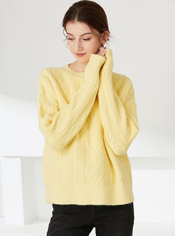 Crew Neck Pullover Cable-knit Loose Sweater