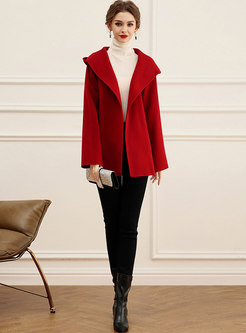 Red Hooded Wrap Wool Blend Coat