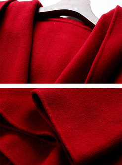 Red Hooded Wrap Wool Blend Coat