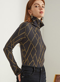 Turtleneck Geometric Slim Sweater