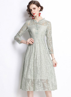 Embroidered Lace Openwork Party Dress