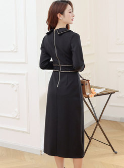 Black Long Sleeve Split Midi Bodycon Dress