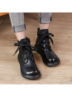 Rounded Toe Shoelace Short Winter Boots