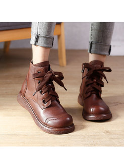 Rounded Toe Shoelace Short Winter Boots
