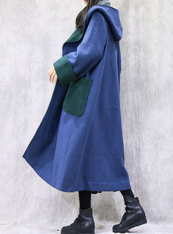 Plus Size Hooded Straight Long Overcoat