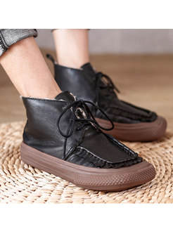 Square Toe Wool Lined Shoelace Ankle Boots