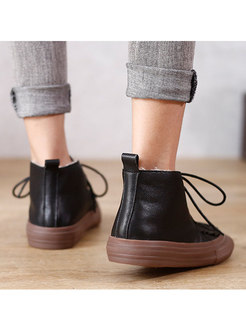 Square Toe Wool Lined Shoelace Ankle Boots