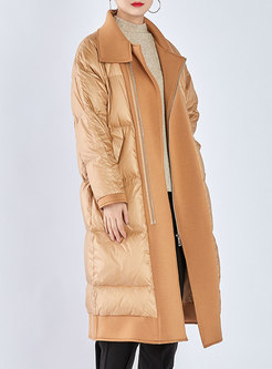 Stylish Cashmere Patchwork Straight Long Down Coat