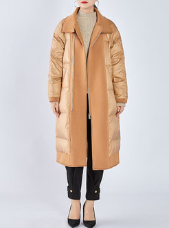 Stylish Cashmere Patchwork Straight Long Down Coat