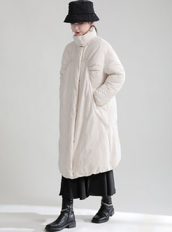 Mock Neck Straight Long Cotton-padded Coat